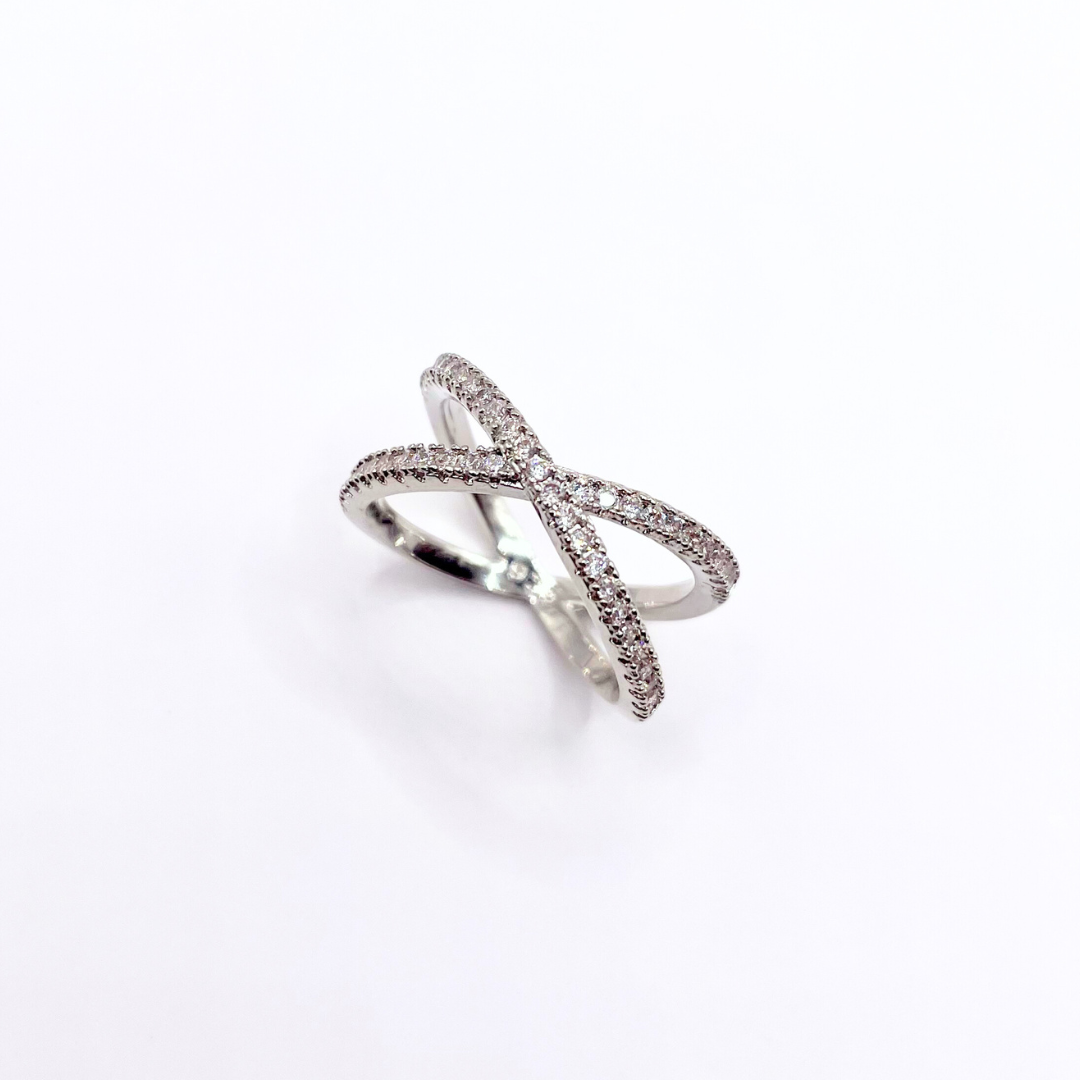 Sterling Silver Cubic Zirconia Crossover Ring