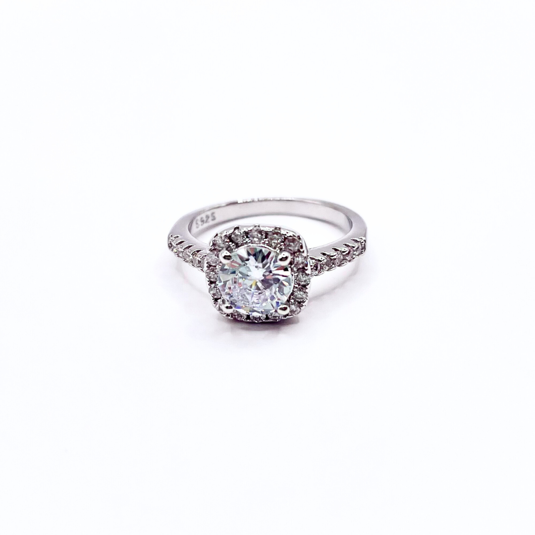 Silver And Cushion Cut Cubic Zirconia Statement Dress Ring