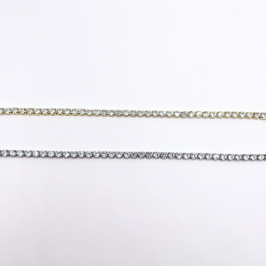 close up of cubic zirconia detail on dainty tennis bracelets