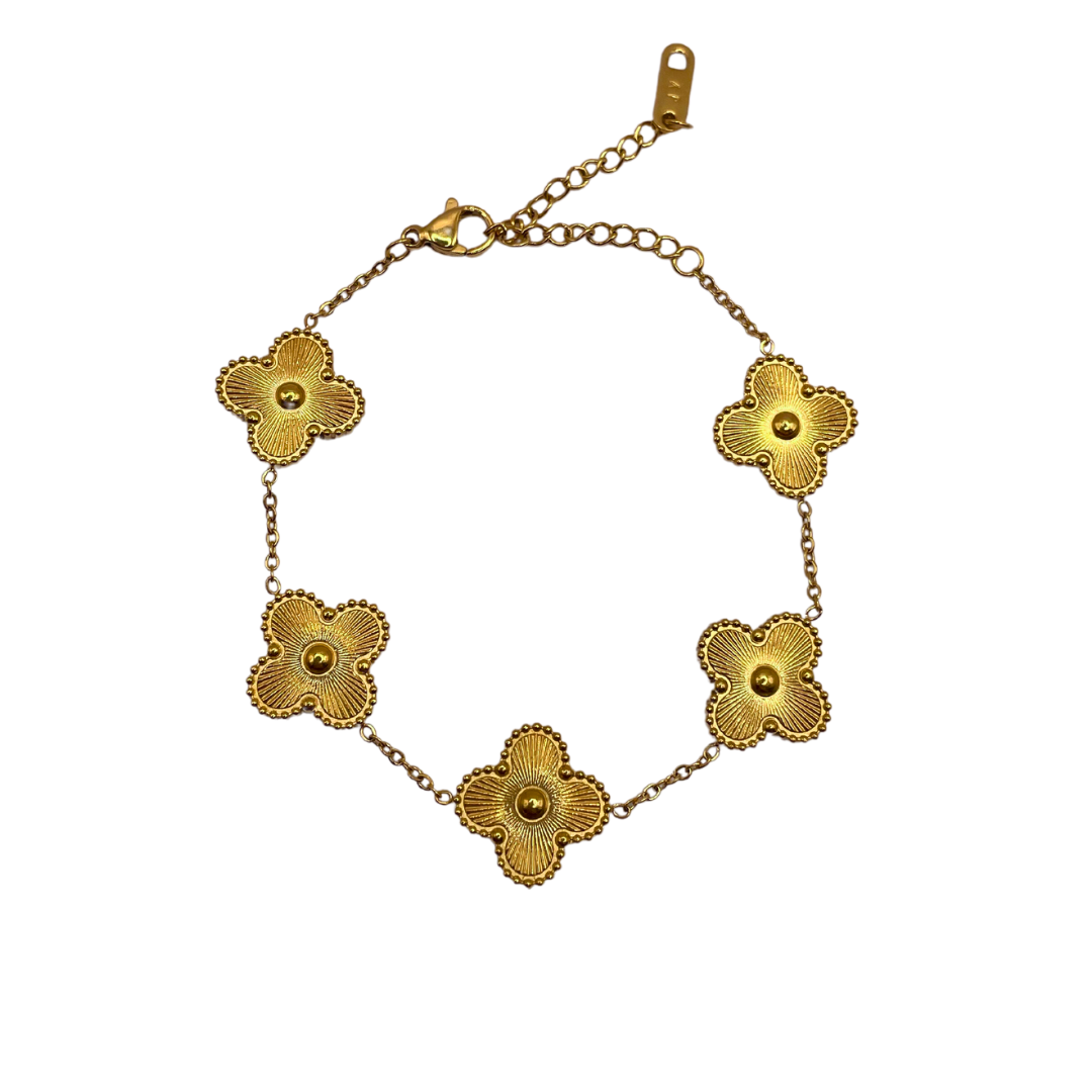 gold clover flower charm bracelet