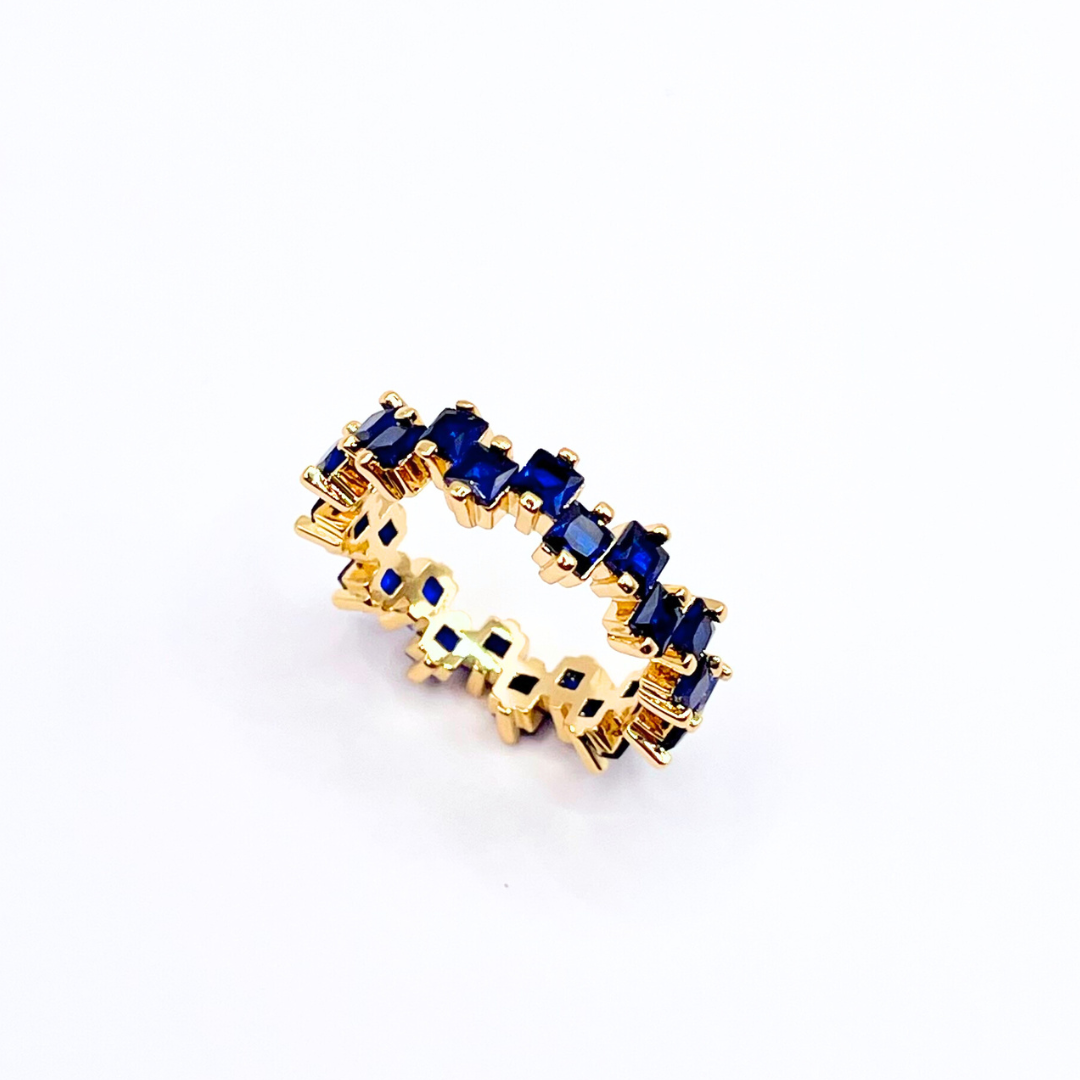 Gold and Blue Stone Jagged Design Dress Ring