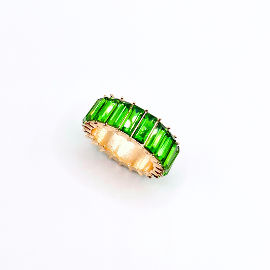 Gold Emerald Cut Bling Stacking Ring - Emerald Green