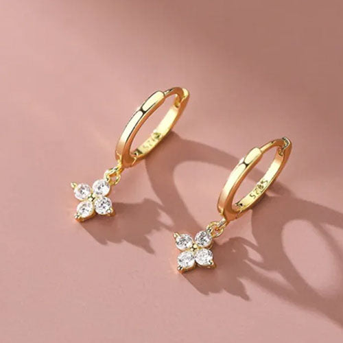 Gold Flower Drop Pendant Huggie Hoop Earrings | Kelabu Jewellery