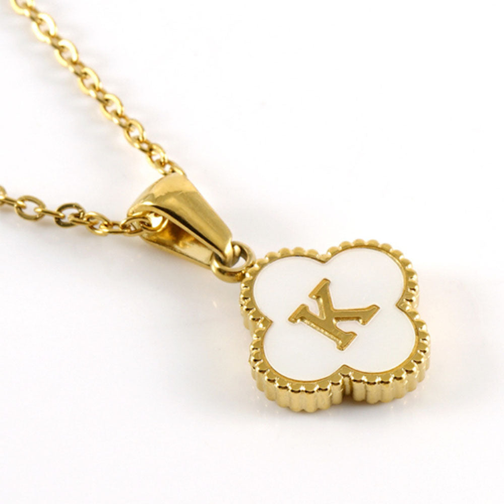 Gold and Pearl Clover Initial Designer Dupe Necklace by Kelabu Jewellery