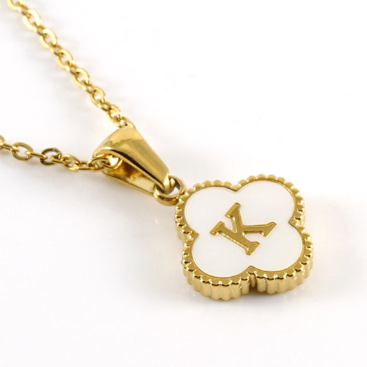 Gold and Pearl Clover Initial Designer Dupe Necklace by Kelabu Jewellery