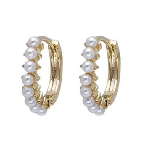 Gold And Pearl Huggie Hoop Earrings