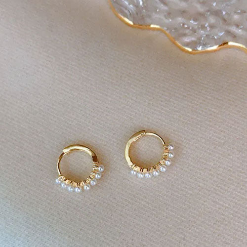 Gold And Pearl Huggie Hoop Earrings