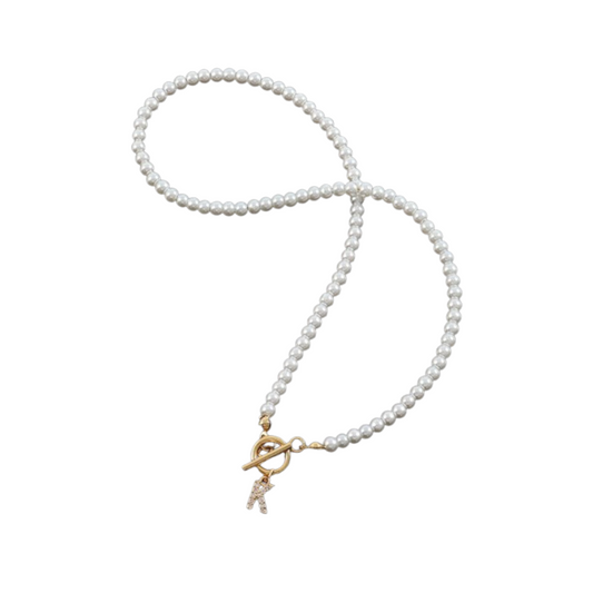 Pearl Gold Initial Choker Necklace