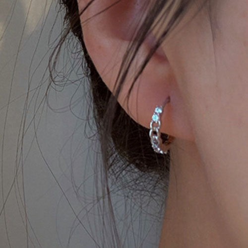 Silver Chain Huggie Hoop Earrings