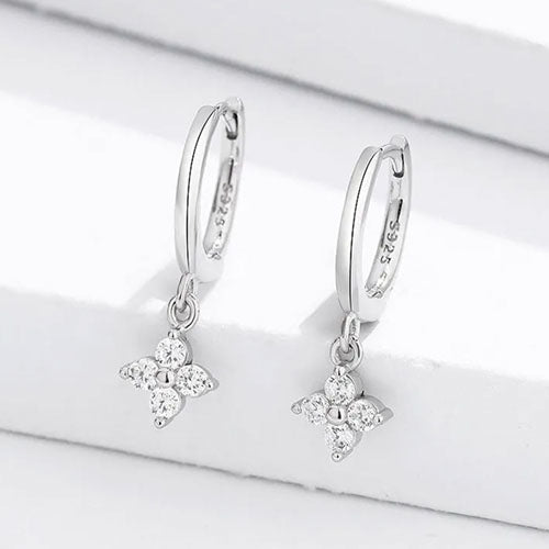 Silver Flower Drop Pendant Huggie Hoop Earrings | Kelabu Jewellery