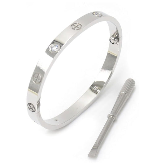 Stainless Steel and Cubic Zirconia Screw Love Bangle | Designer Dupe Jewellery | Kelabu