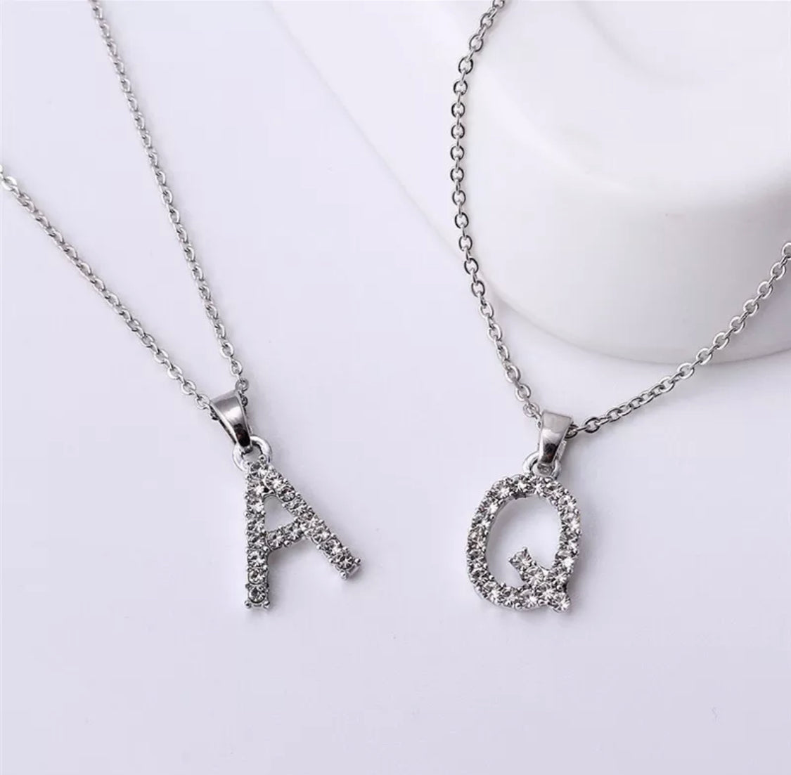 Dainty Silver Full Cubic Zirconia Initial Necklace | Kelabu Jewellery