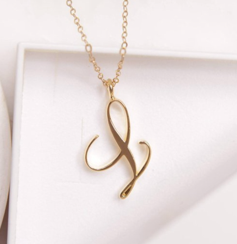 Cursive Script Initial Necklace In Gold Or Silver