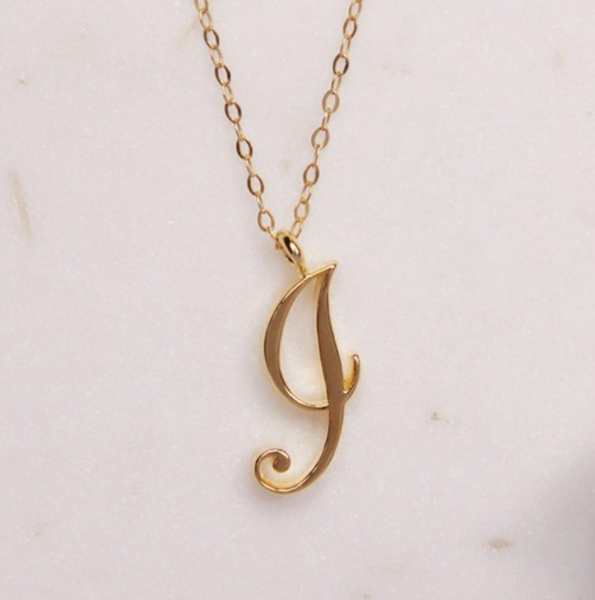 Cursive Script Initial Necklace In Gold Or Silver