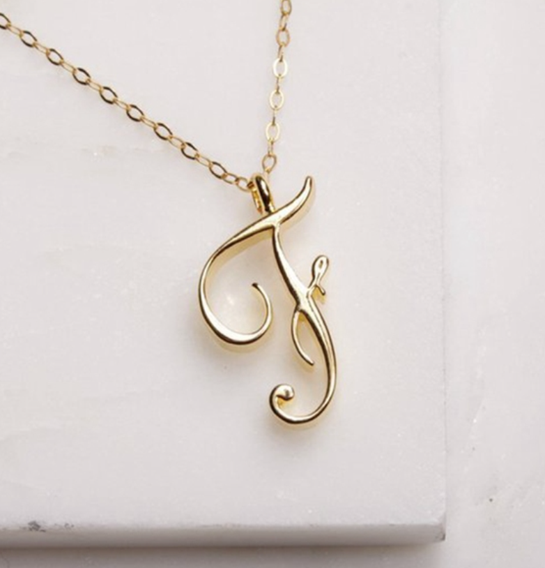 Cursive Script Initial Necklace In Gold Or Silver