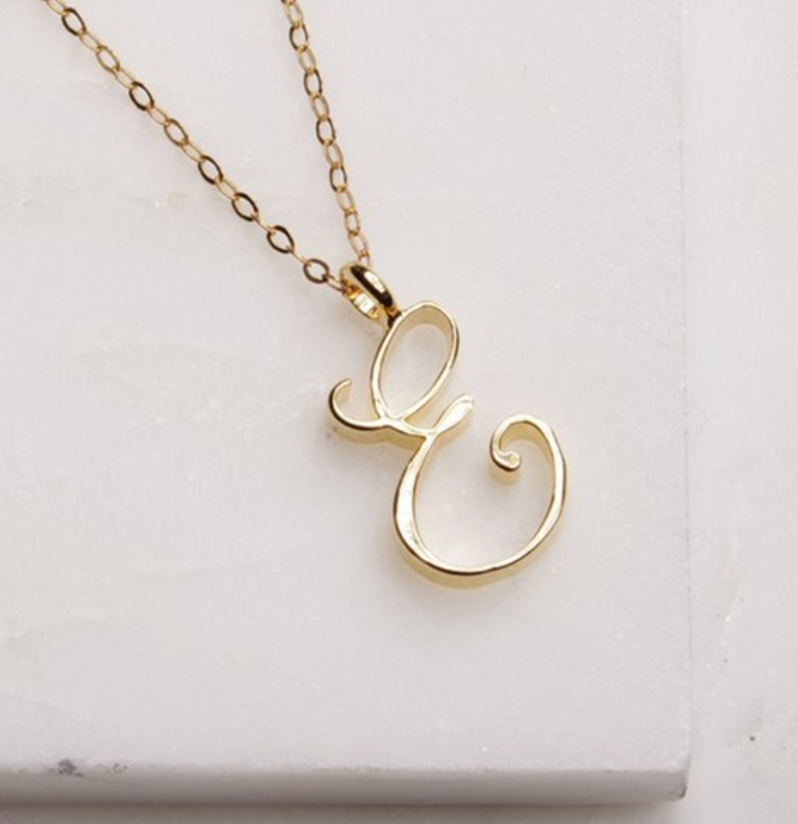 Cursive Script Initial Necklace In Gold Or Silver