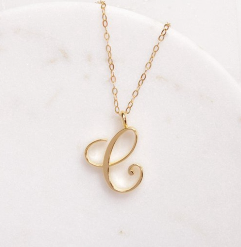 Cursive Script Initial Necklace In Gold Or Silver