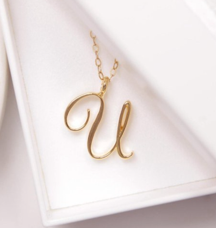 Cursive Script Initial Necklace In Gold Or Silver