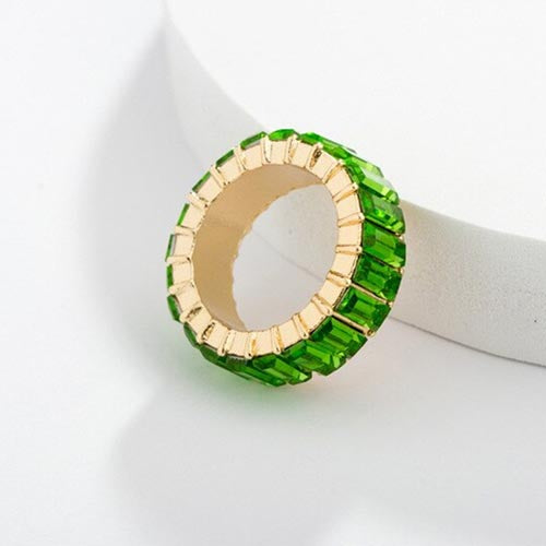 Gold Emerald Cut Bling Stacking Ring - Emerald Green