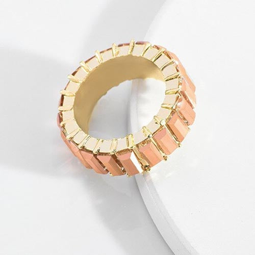 Gold Emerald Cut Bling Stacking Ring - Burnt Orange