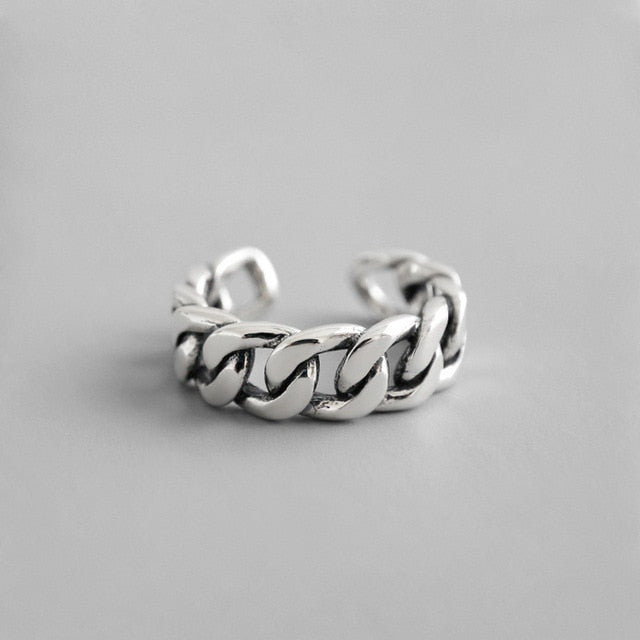 925 Sterling Silver Chunky Chain Statement Ring