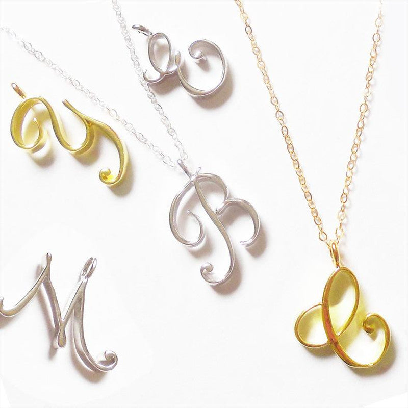 Cursive Script Initial Necklace In Gold Or Silver