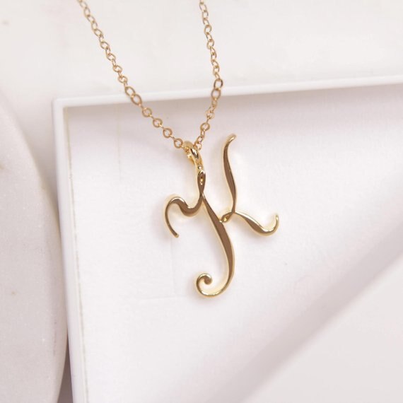 Cursive Script Initial Necklace In Gold Or Silver