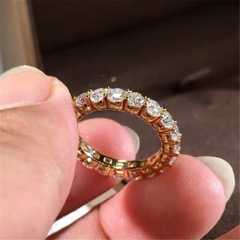 Gold Tone Sterling Silver With Round Cut Cubic Zirconia Statement Eternity Ring