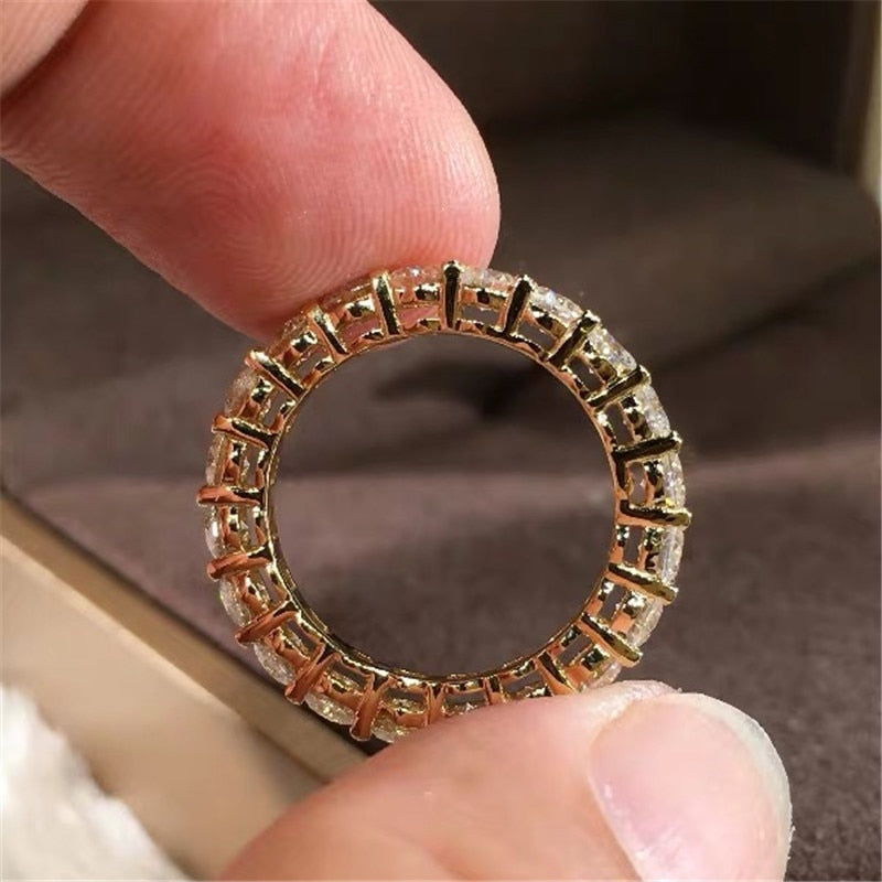 Gold Tone Sterling Silver With Round Cut Cubic Zirconia Statement Eternity Ring