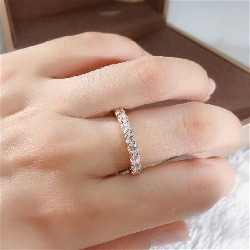 Gold Tone Sterling Silver With Round Cut Cubic Zirconia Statement Eternity Ring