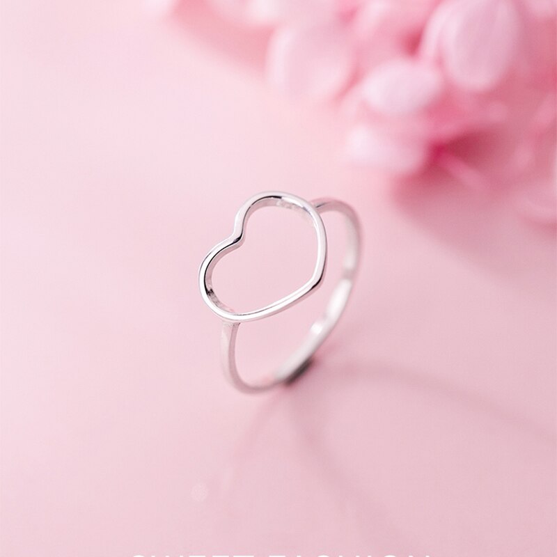 925 Sterling Silver Dainty Floating Heart Ring