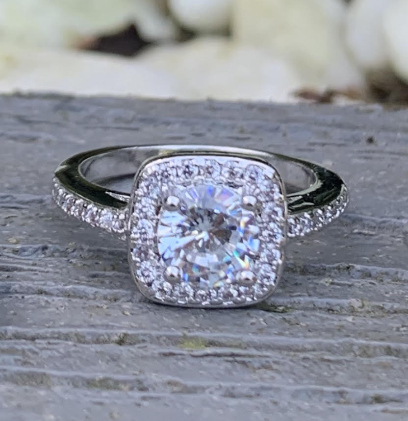 925 Silver And Cushion Cut Cubic Zirconia Statement Dress Ring | Kelabu Jewellery