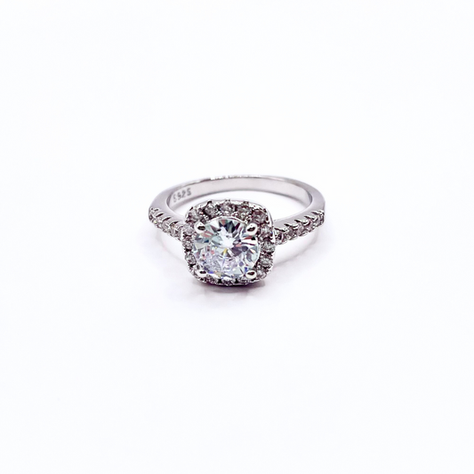Silver And Cushion Cut Cubic Zirconia Statement Dress Ring