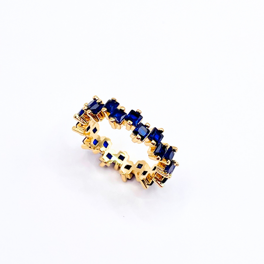 Gold and Blue Stone Jagged Design Dress Ring