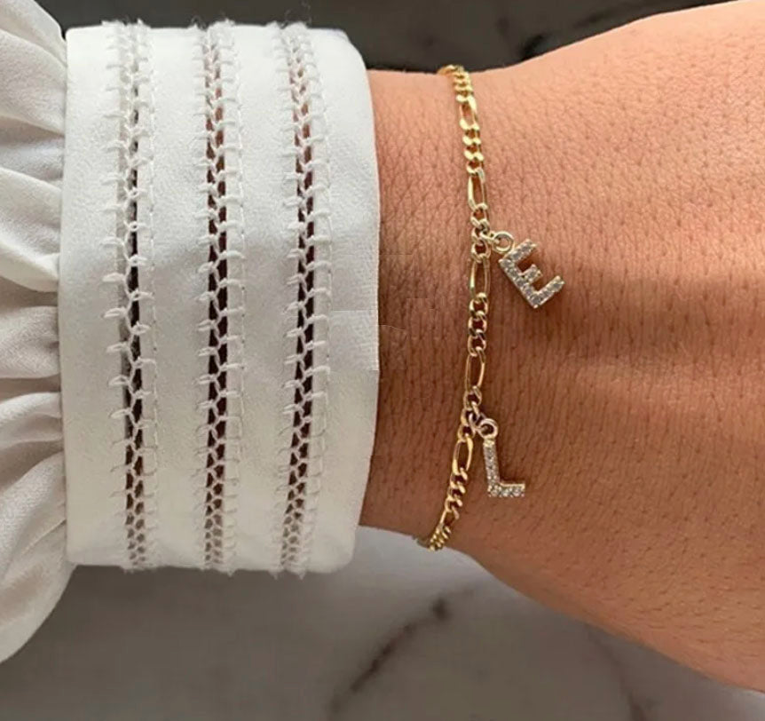 Dainty Gold Initial Curb Chain Bracelet