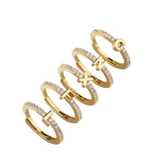 Gold Diamanté Micro Initial Ring