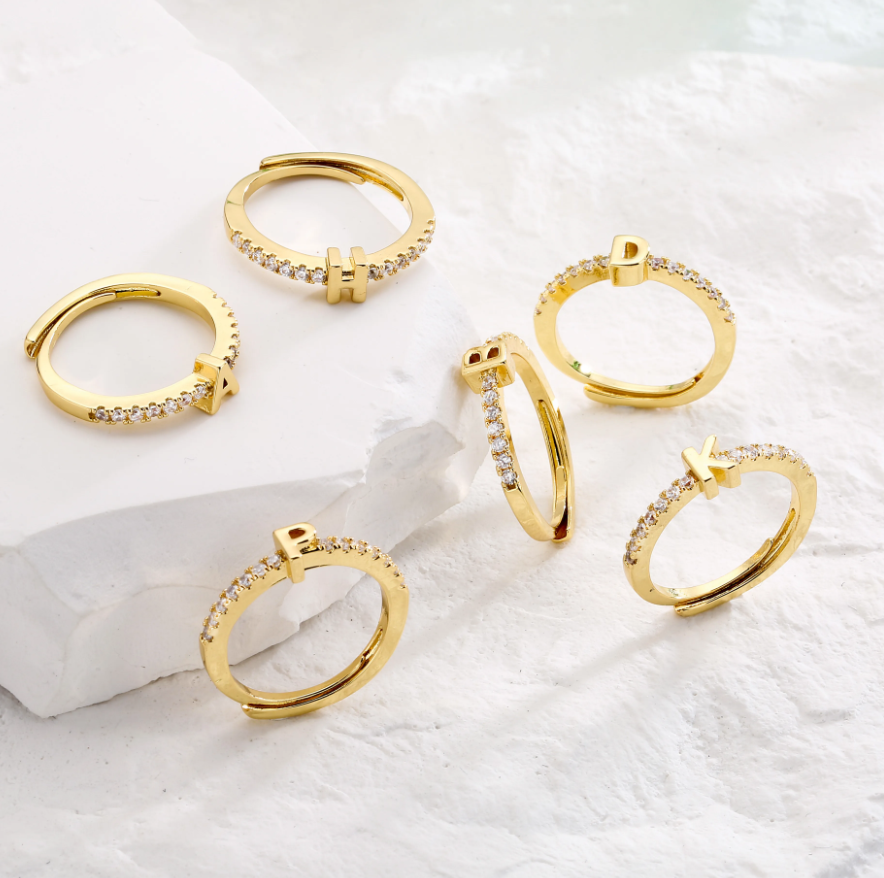 Gold Diamanté Micro Initial Ring
