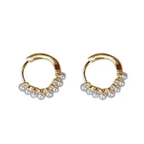 Gold And Pearl Huggie Hoop Earrings