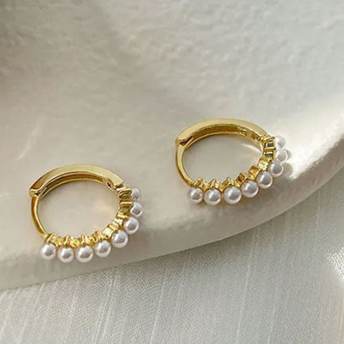 Gold And Pearl Huggie Hoop Earrings