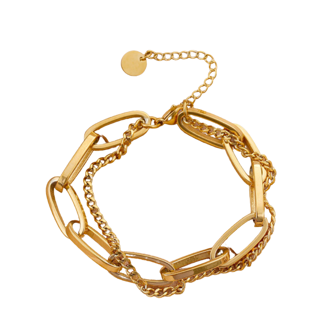 image of gold layered chain bracelet on white background