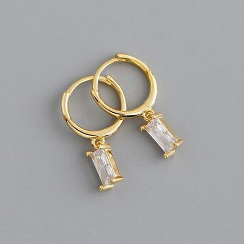 Gold Rectangle Charm Drop Pendant Huggie Hoop Earrings | Kelabu Jewellery