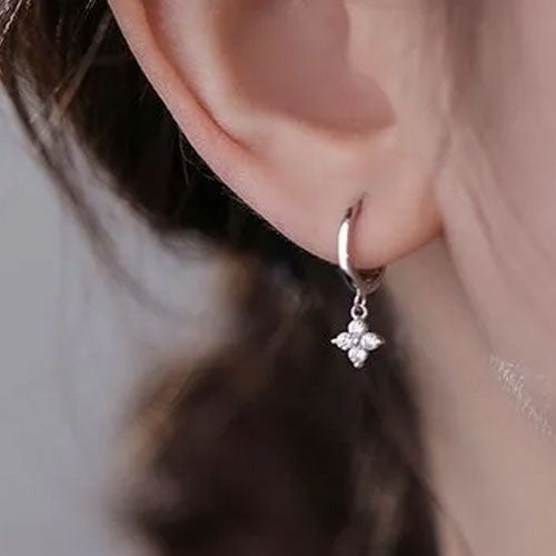 Silver Flower Drop Pendant Huggie Hoop Earrings | Kelabu Jewellery