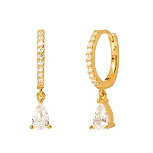 Small Gold Huggie Hoop Earrings With Diamond Drop Charm | Kelabu Jewellery