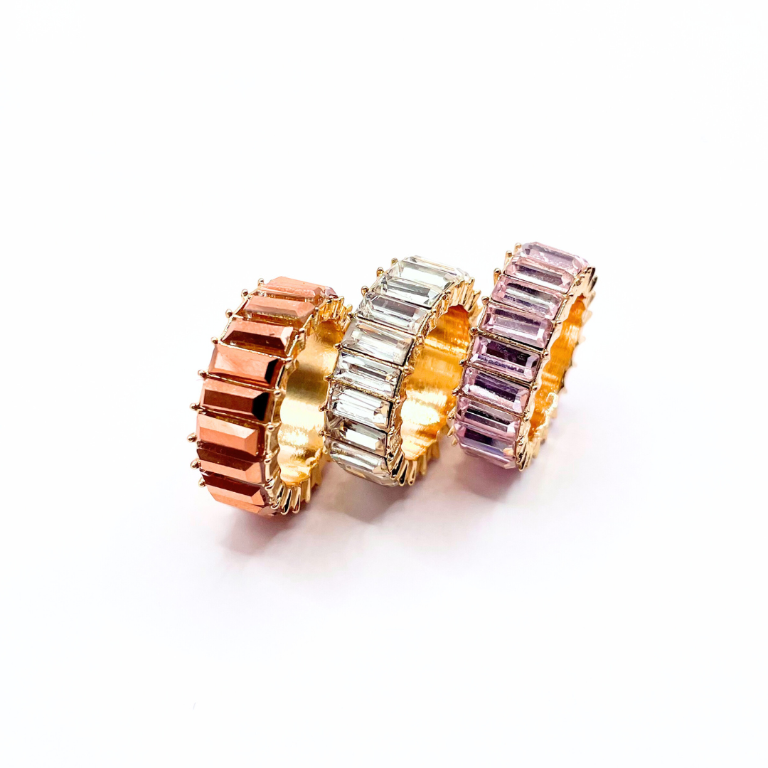 Gold Emerald Cut Bling Stacking Ring - Burnt Orange