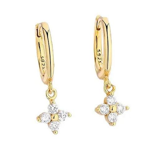 Gold Flower Drop Pendant Huggie Hoop Earrings | Kelabu Jewellery