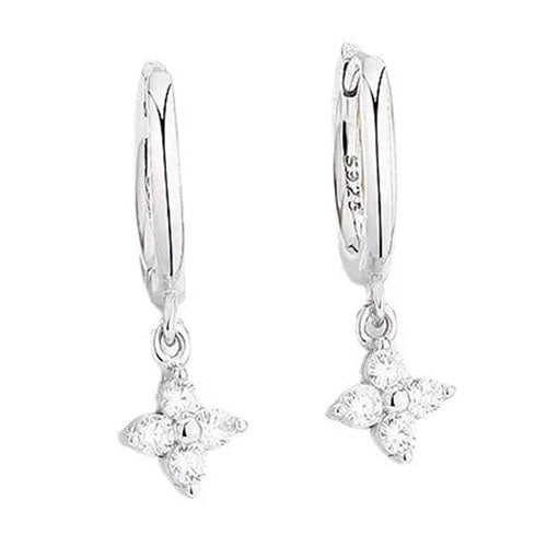 Silver Flower Drop Pendant Huggie Hoop Earrings | Kelabu Jewellery