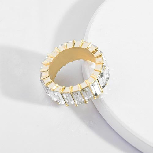 Gold Emerald Cut Bling Stacking Ring - White