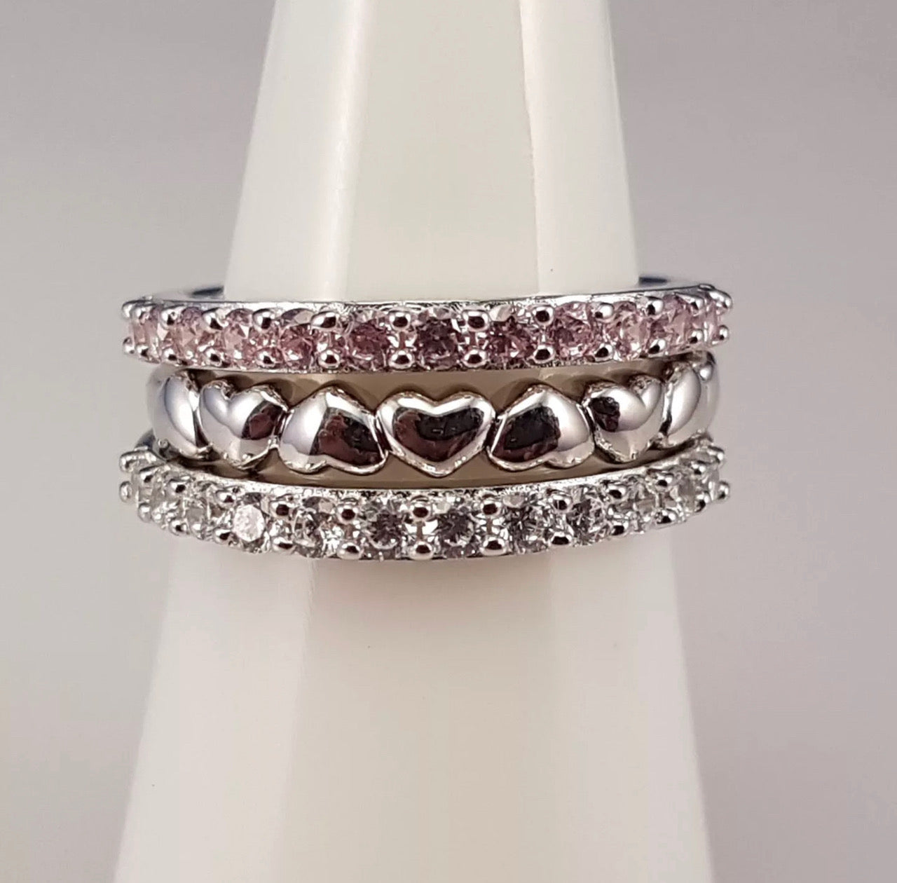 Sterling silver and cubic zirconia hearts stacking ring set | Kelabu Jewellery