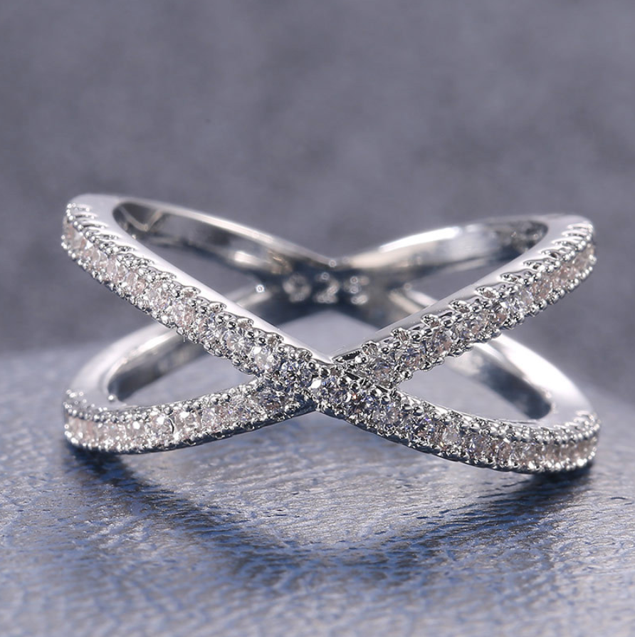 Sterling Silver Cubic Zirconia Crossover Ring