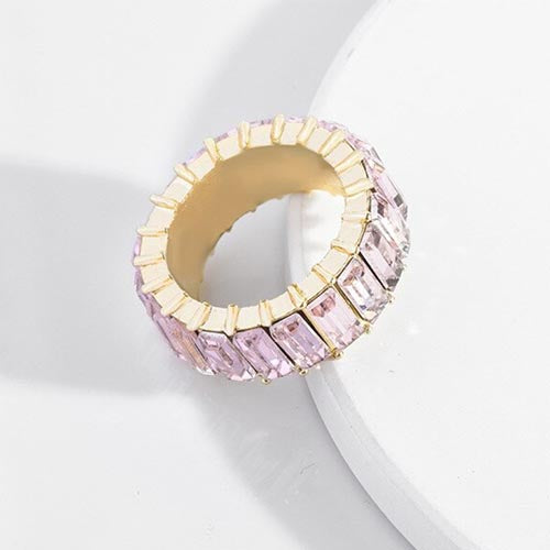 Gold Emerald Cut Bling Stacking Ring - Baby Pink
